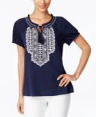 Jm Collection Embroidered Short-sleeve Peasant Top, Only At Macy's