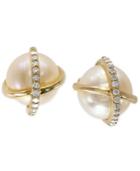 Effy Cultured Freshwater Pearl (8 Mm) And Diamond (1/7 Ct. T.w.) Earrings In 14k Gold