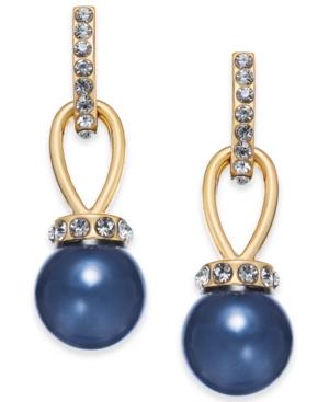 Charter Club Gold-tone Crystal & Colored Imitation Pearl Drop Earrings, Created For Macy's