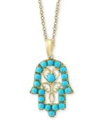 Effy Manufactured Turquoise (1-3/4mm & 2-1/2mm) Hamsa Hand 18 Pendant Necklace In 14k Gold