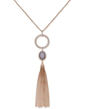 Inc International Concepts Rose Gold-tone Triple Drop Stone Tassel Necklace, Only At Macy's
