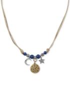 Lucky Brand Two-tone Crystal & Bead Leather Cord Celestial Charm Necklace, 16-1/2 + 2 Extender