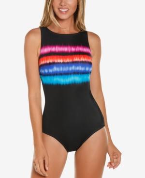 Reebok Light It On Fire Striped Tummy-control One-piece Swimsuit Women's Swimsuit