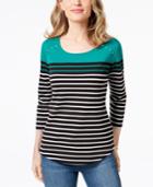 Karen Scott Striped Grommet-detail T-shirt, Created For Macy's