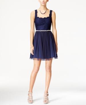 City Studios Juniors' Scalloped Lace A-line Dress