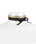 Betsey Johnson Gold-tone Colored Crystal Star Black Velvet Wrap Choker Necklace