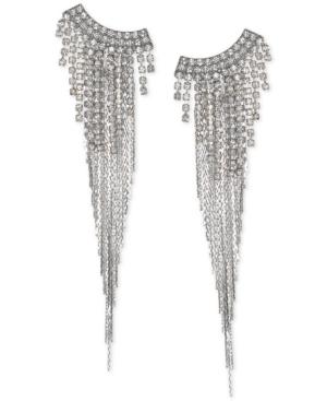 Jewel Badgley Mischka Silver-tone Crystal & Chain Fringe Chandelier Earrings