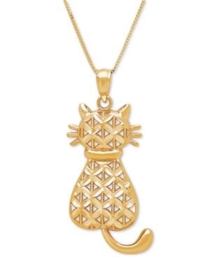 Textured Backwards Kitty Cat Pendant Necklace In 14k Gold