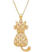 Textured Backwards Kitty Cat Pendant Necklace In 14k Gold
