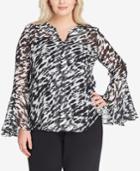 Tahari Asl Animal-print Bell-sleeve Blouse