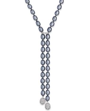 Charter Club Silver-tone Imitation Pearl And Crystal Lariat Necklace, Only At Macy's