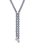 Charter Club Silver-tone Imitation Pearl And Crystal Lariat Necklace, Only At Macy's