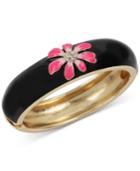 Betsey Johnson Gold-tone Black Enamel Flower Bangle Bracelet