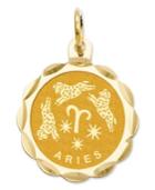 14k Gold Charm, Engraveable Aries Zodiac Disc Charm