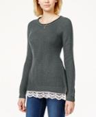 Hippie Rose Juniors' Crochet-hem Rib-knit Sweater