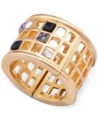 T Tahari Gold-tone Scattered Crystal Grid Ring