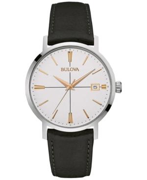 Bulova Men's Black Leather Strap Watch 39mm 98b254