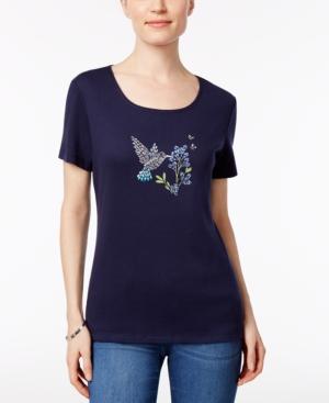 Karen Scott Cotton Hummingbird Graphic Top, Only At Macy's