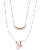 Lonna & Lilly Gold-tone Bead And Cherry Quartz Double Layer Pendant Necklace
