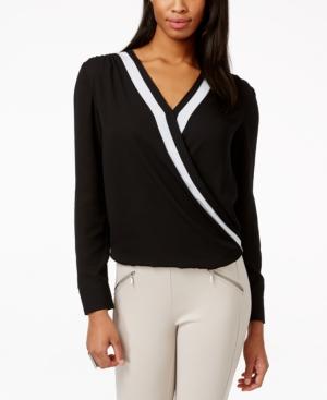 Inc International Concepts Colorblocked Faux-wrap Blouse, Only At Macy's
