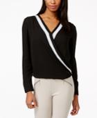 Inc International Concepts Colorblocked Faux-wrap Blouse, Only At Macy's