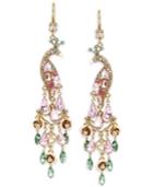 Betsey Johnson Gold-tone Peacock Crystal Chandelier Earrings