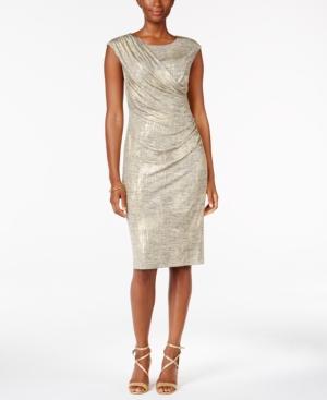 Connected Petite Draped Metallic Dress