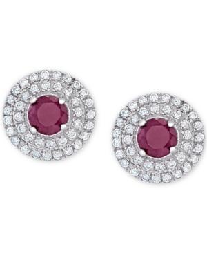 Ruby (2/3 Ct. T.w.) & White Topaz (3/8 Ct. T.w.) Halo Stud Earrings In Sterling Silver
