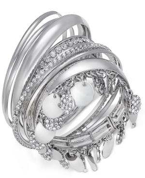Thalia Sodi Silver-tone Faux-snakeskin Pave Disc Bangle Bracelet