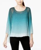 Alfani Petite Printed Ombre Angel-sleeve Blouson Top, Only At Macy's