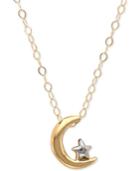 Two-tone Moon & Stars Pendant Necklace In 10k Gold