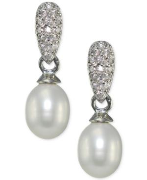 Giani Bernini Freshwater Pearl (10 X 8mm) & Pave Cubic Zirconia Drop Earrings In Sterling Silver, Only At Macy's
