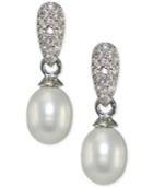 Giani Bernini Freshwater Pearl (10 X 8mm) & Pave Cubic Zirconia Drop Earrings In Sterling Silver, Only At Macy's