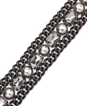 Juicy Couture Bracelet, Black-tone Glass Stone And Pearl Chain Bracelet