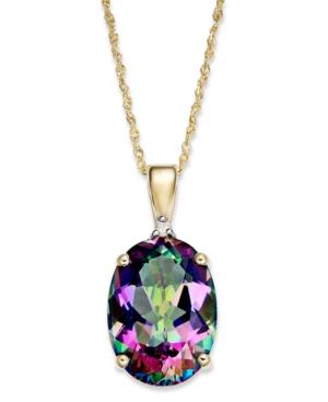 14k Gold Necklace, Mystic Topaz (7-1/3 Ct. T.w.) And Diamond Accent Oval Pendant
