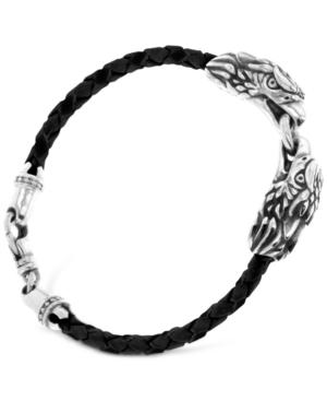 King Baby Men's Double Eagle Leather Bracelet In Sterling Silver