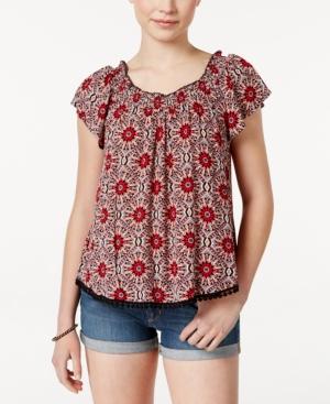 Belle Du Jour Juniors' Printed Flutter Peasant Top