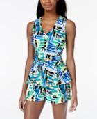 Marilyn Monroe Juniors' Striped Buckle-detail Peplum Romper