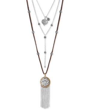 Lucky Brand Two-tone Fringe Flower Layer Pendant Necklace
