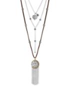 Lucky Brand Two-tone Fringe Flower Layer Pendant Necklace