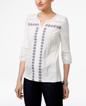 Style & Co Petite Embroidered Crochet Top, Only At Macy's