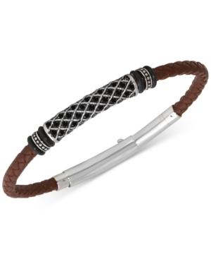 Men's Black Diamond Braided Leather Bracelet (1/4 Ct. T.w.) In Stainless Steel