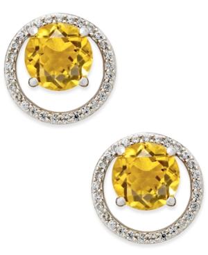 Birthstone (1-1/2 Ct. T.w.) And Diamond (1/6 Ct. T.w.) Round Halo Stud Earrings In Sterling Silver