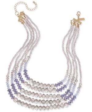 Inc International Concepts Gold-tone Blue And Gray Beaded Frontal Necklace, Only At Macy's