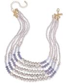 Inc International Concepts Gold-tone Blue And Gray Beaded Frontal Necklace, Only At Macy's
