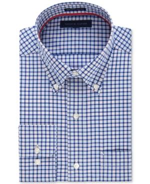 Tommy Hilfiger Men's Non-iron Blue Check Dress Shirt