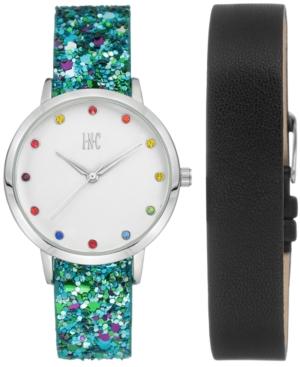 I.n.c. Women's Glitter Faux Leather Strap Watch 36mm With Interchangeable Strap Gift Set, Created For Macy's