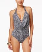 Bar Iii Speckled-print Cowl-neck One-piece Swimsuit, Only At Macy's Women's Swimsuit