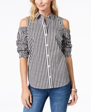 Charter Club Cold-shoulder Gingham Shirt, Created For Macy's