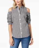 Charter Club Cold-shoulder Gingham Shirt, Created For Macy's